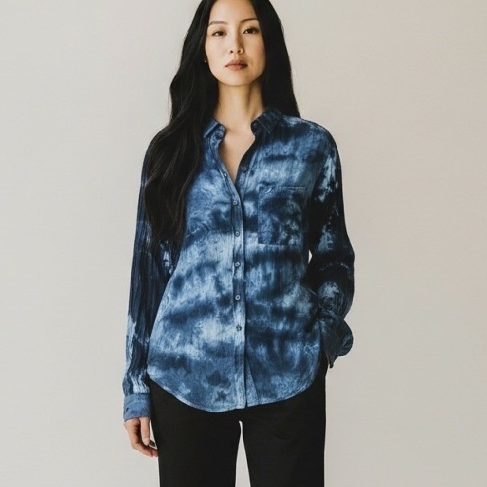 Pilcro Anthropologie Blue Boho Hippie Button Down Shirt Small Festival Artsy